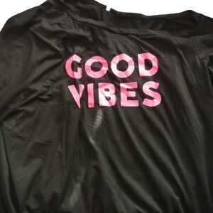 SHEIN Black Long Sleeve Tee with Pink 'Good Vibes' Print